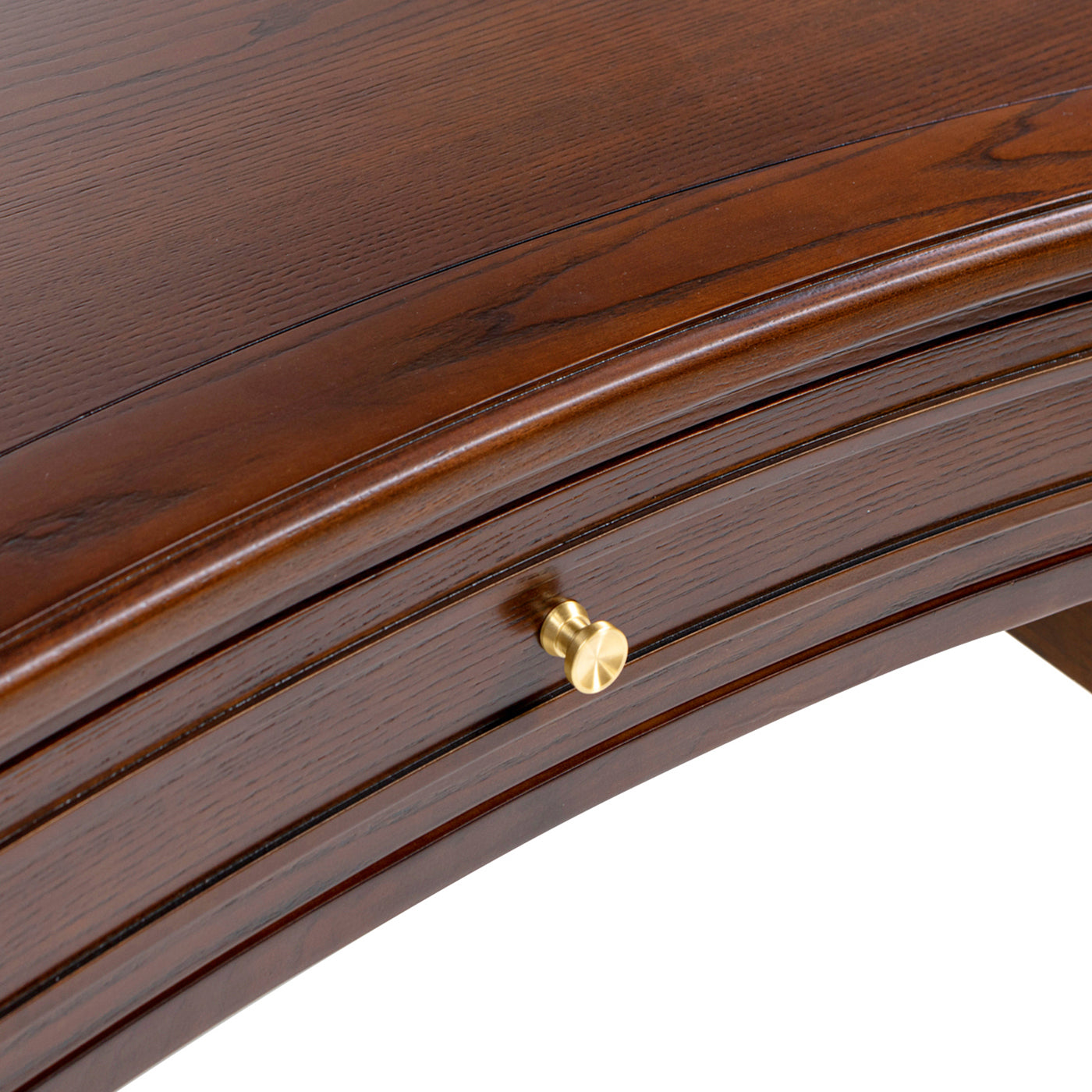 Dauphin Gold Accent 5-Drawer Desk, dark walnut ash wood veneer with gold knob handles on Tampa Home & Garden Store