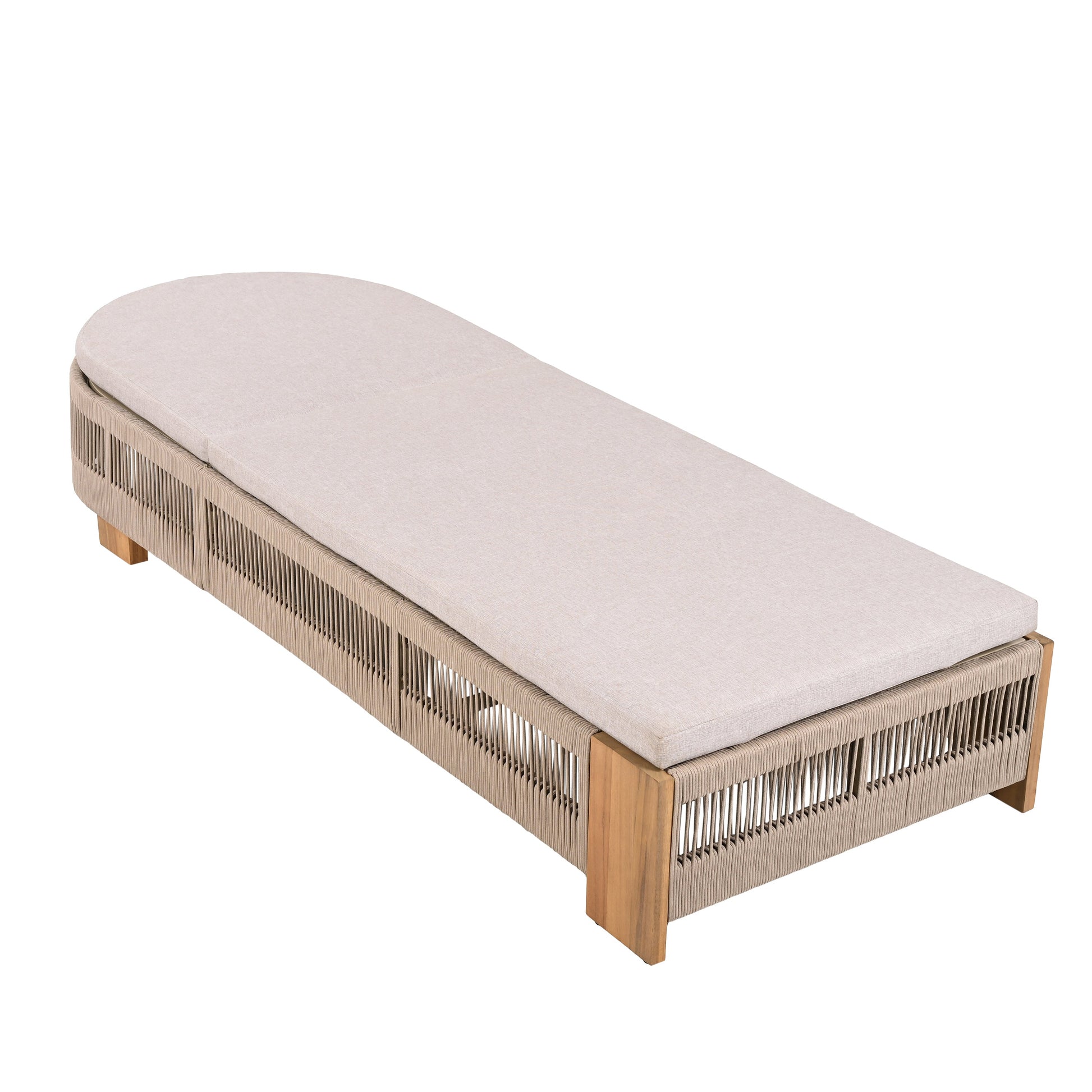 Outdoor chaise lounge chair acacia wood with beige cushion and adjustable backrest on Tampa Home & Garden Store