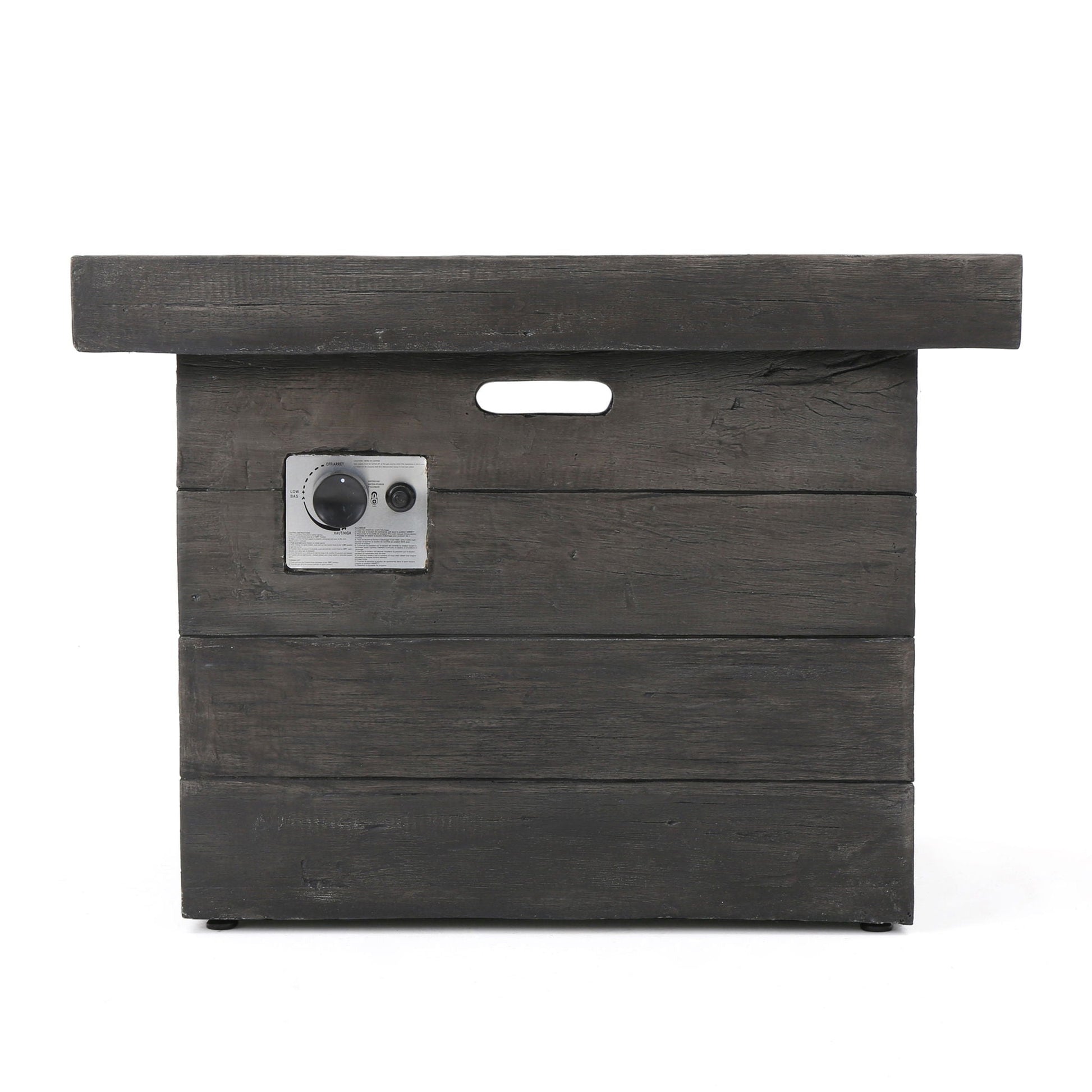 Anchorage Wood Square Fire Pit 40,000 BTU gray by HouseOfZazla with control panel on Tampa Home & Garden Store