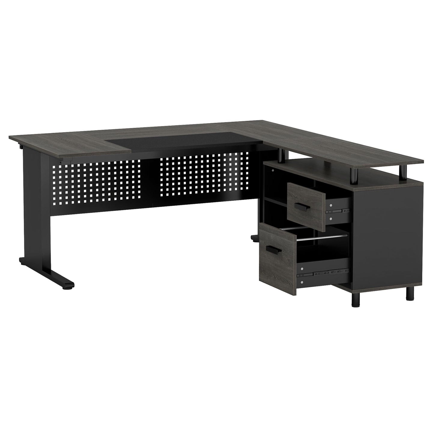 L-Shaped executive desk with file cabinet and shelves in dark wood finish HouseOfZazla on Tampa Home & Garden Store