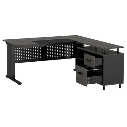 L-Shaped executive desk with file cabinet and shelves in dark wood finish HouseOfZazla on Tampa Home & Garden Store