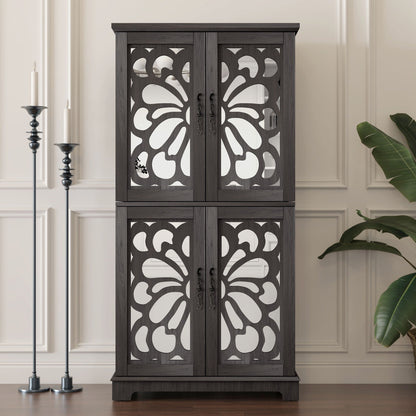 Modern sideboard buffet by HouseOfZazla with mirrored cutouts, dark gray, adjustable shelves on Tampa Home & Garden Store