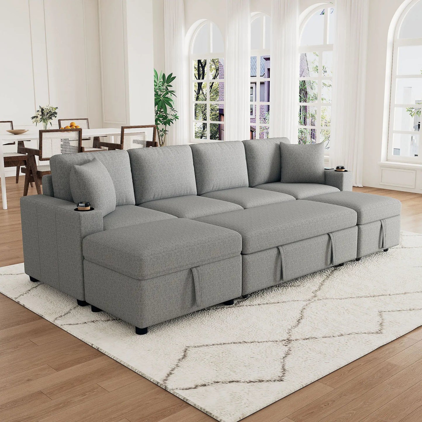 Sectional sofa gray fabric with storage ottoman and USB ports, Unique Piece Furniture on Tampa Home & Garden Store