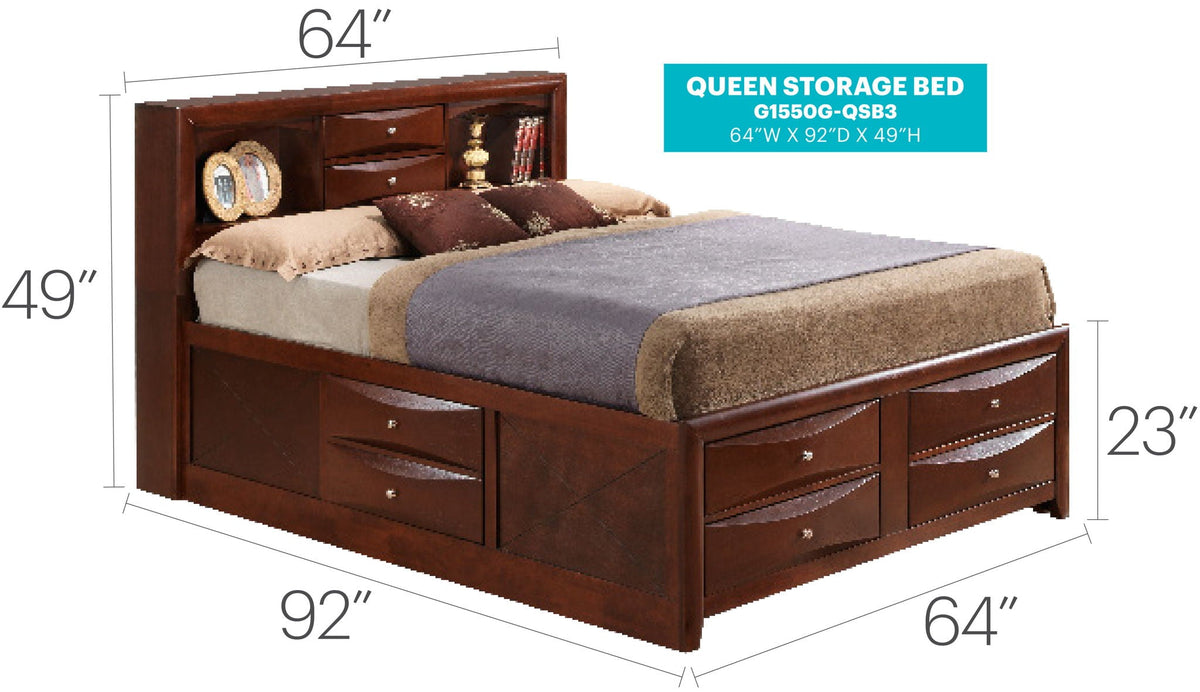 Queen storage bed with bookcase headboard in dark wood finish by HouseOfZazla on Tampa Home & Garden Store