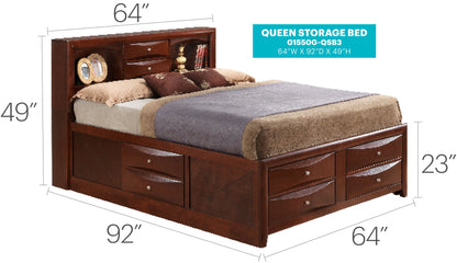 Queen storage bed with bookcase headboard in dark wood finish by HouseOfZazla on Tampa Home & Garden Store