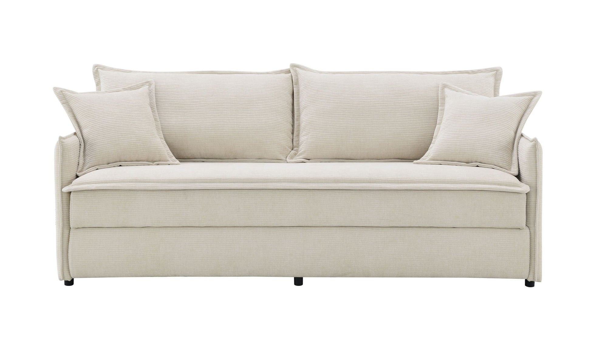 Elisea Sleeper Sofa beige with 2 toss pillows, ribbed upholstery, straight arms on Tampa Home & Garden Store