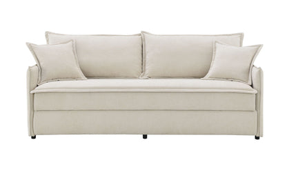 Elisea Sleeper Sofa beige with 2 toss pillows, ribbed upholstery, straight arms on Tampa Home & Garden Store