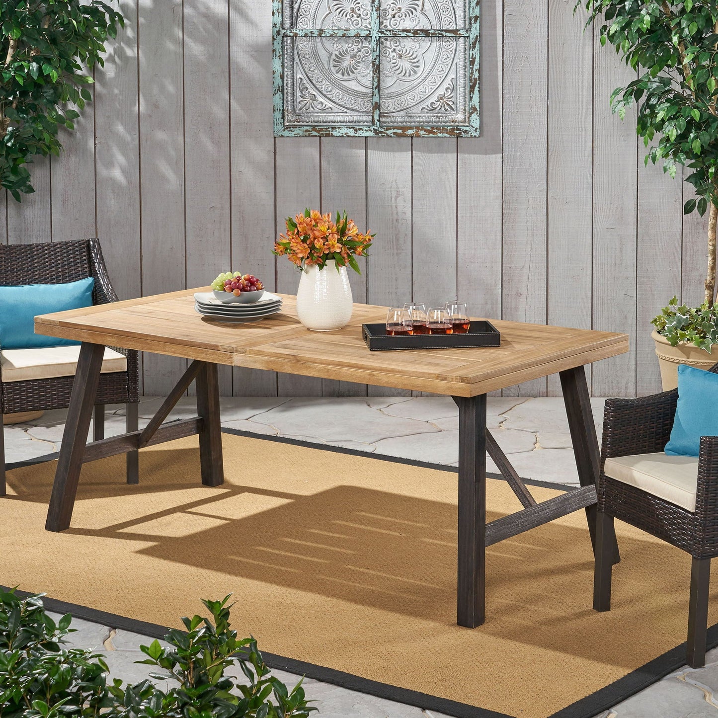 Outdoor Dining Set with Two Benches and a Table