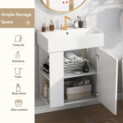 Compact Modern Floating Vanity with Ceramic Basin