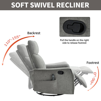 Heat Massage Manual Recliner Chair with Rocker and Swivel gray fabric by HouseOfZazla on Tampa Home & Garden Store