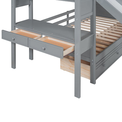 HouseOfZazla grey bunk bed frame with under-bed storage drawers and wooden slats on Tampa Home & Garden Store