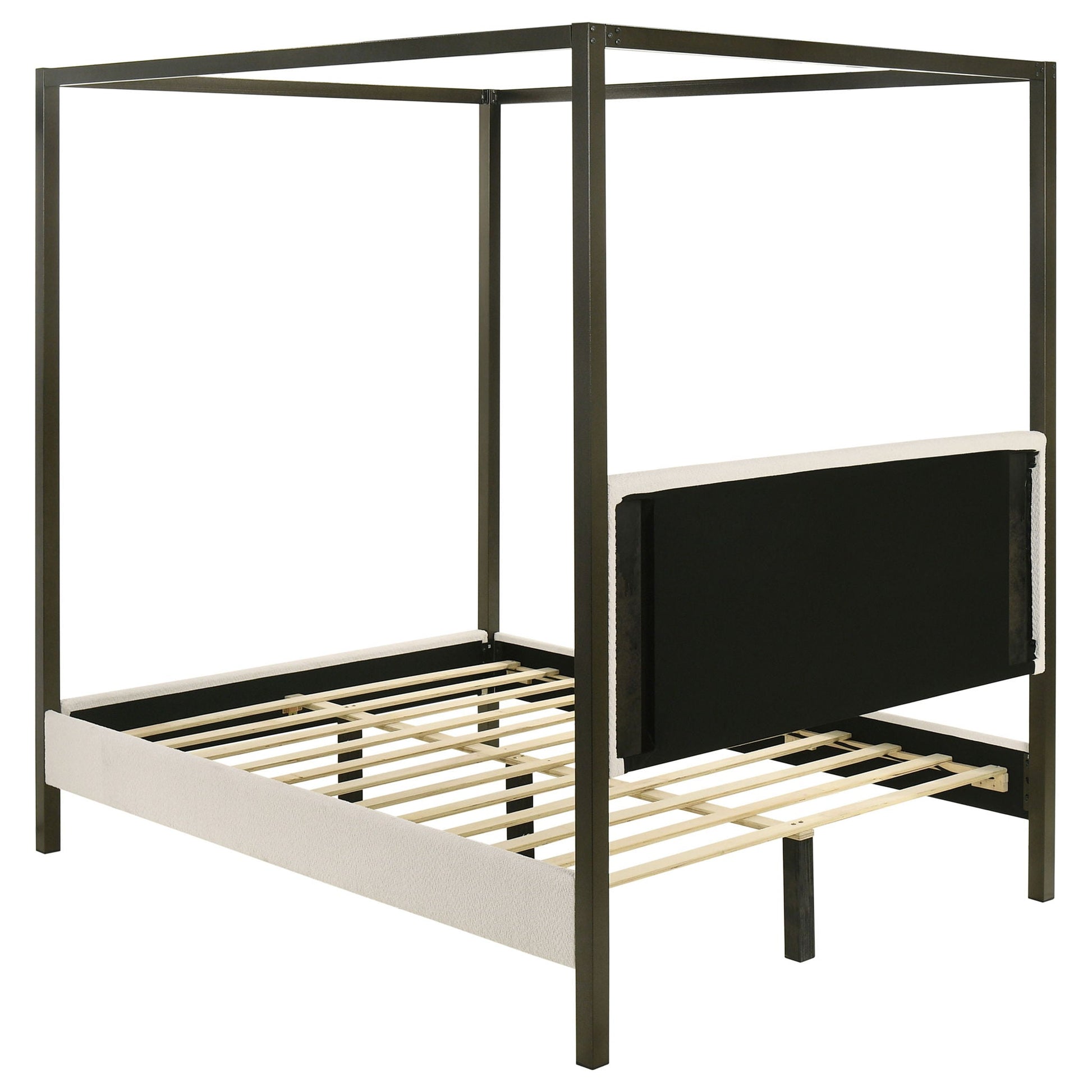 Mellie Canopy Bed frame by HouseOfZazla, black metal four-poster with slatted wood base on Tampa Home & Garden Store