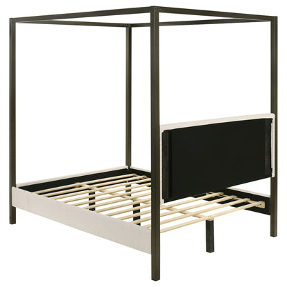 Mellie Canopy Bed frame by HouseOfZazla, black metal four-poster with slatted wood base on Tampa Home & Garden Store