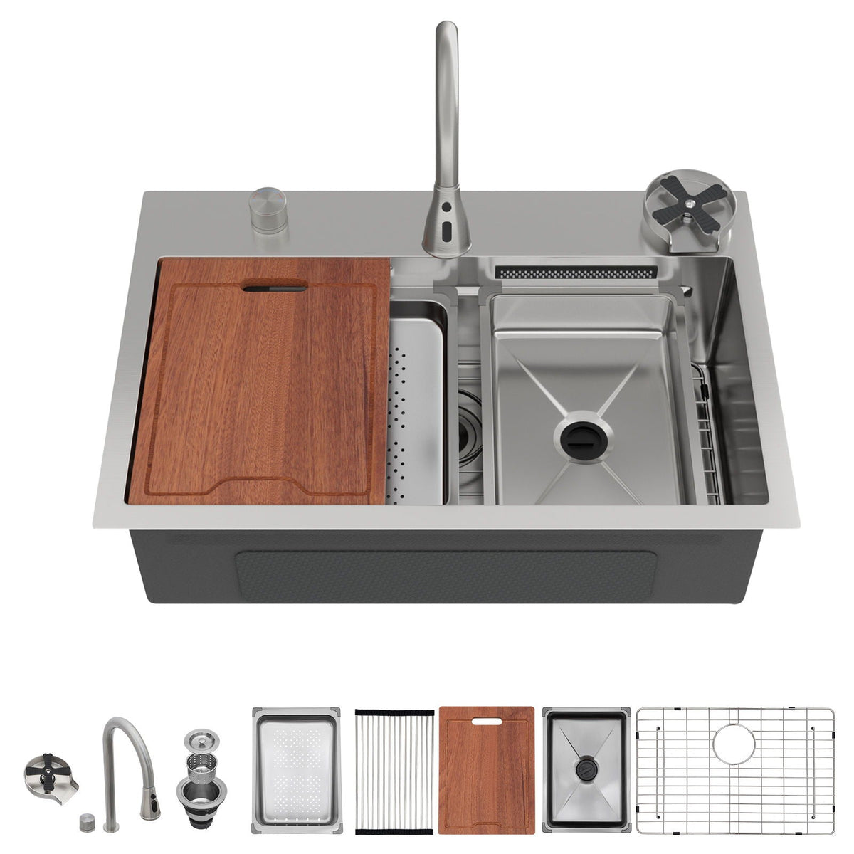 Drop-In kitchen sink set with pull-out waterfall faucet and cup washer by HouseOfZazla on Tampa Home & Garden Store