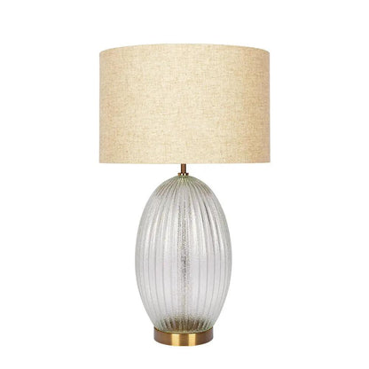 Aurora ribbed clear glass table lamp with beige linen shade gold accents by Unique Piece on Tampa Home & Garden Store