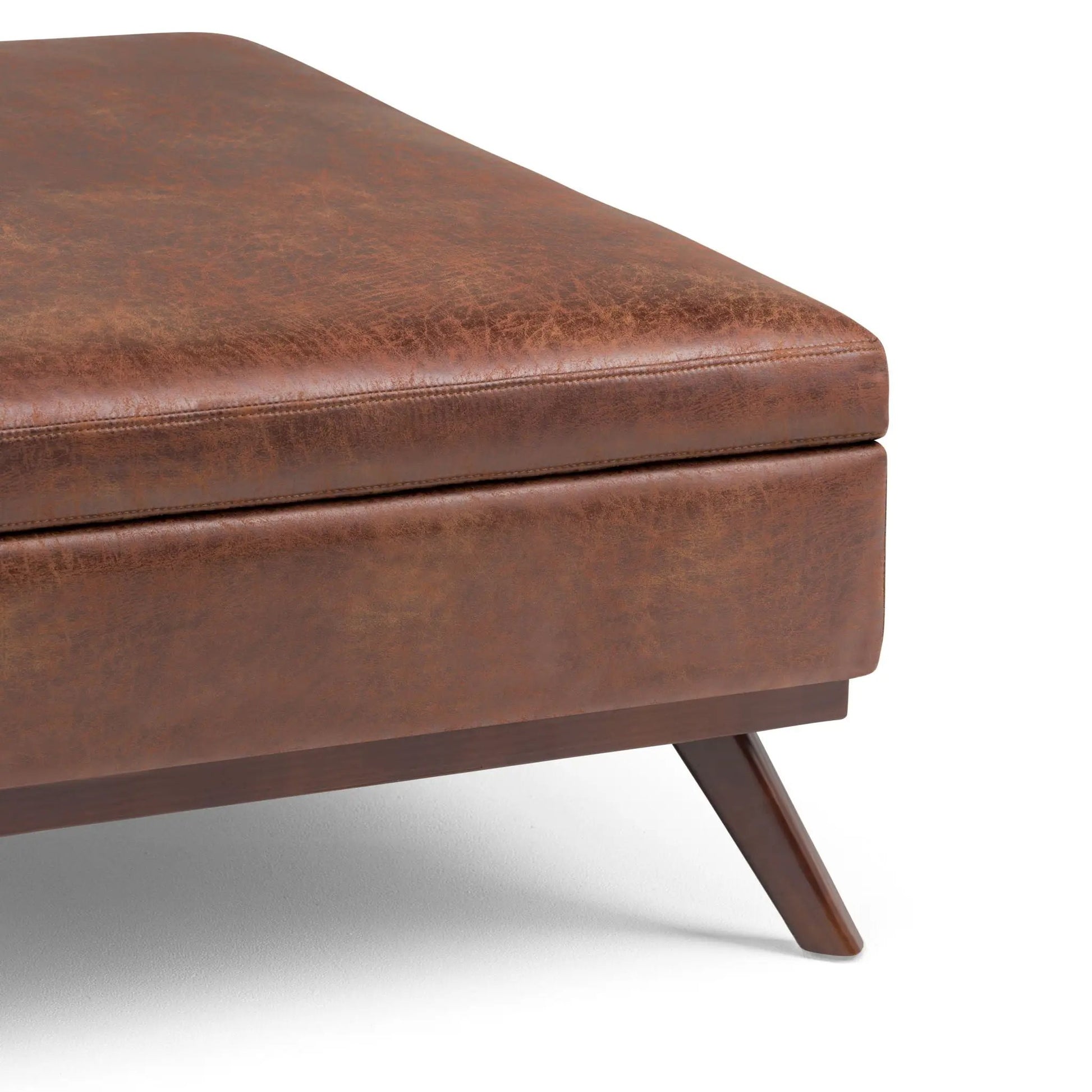 Owen multifunctional square coffee table storage ottoman brown leather with wood legs on Tampa Home & Garden Store