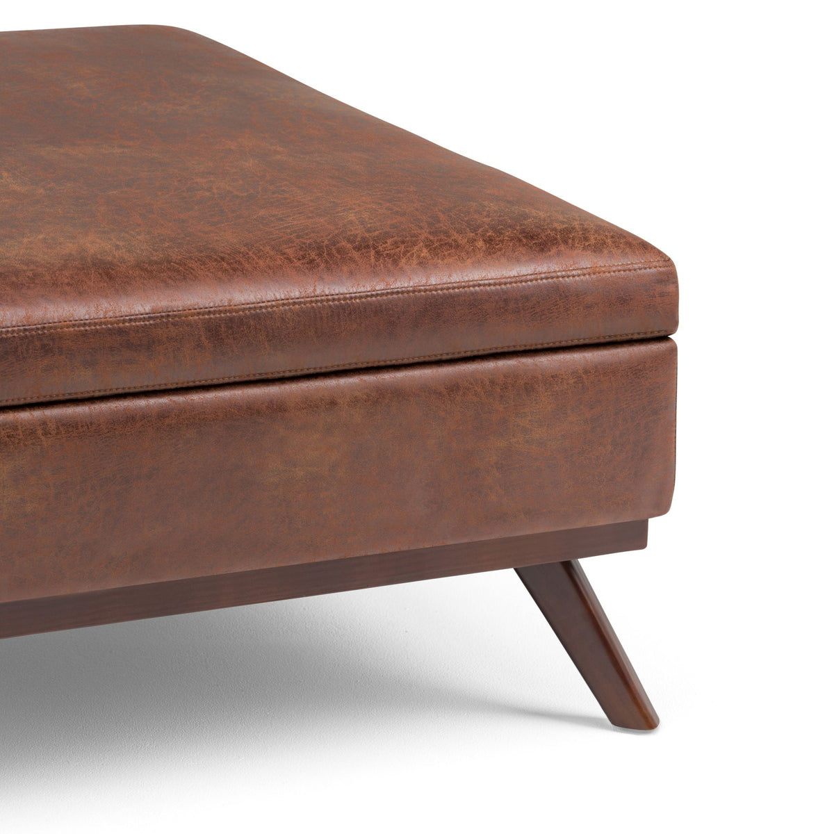 Square lift-top coffee table and storage ottoman brown distressed leather with wood legs on Tampa Home & Garden Store