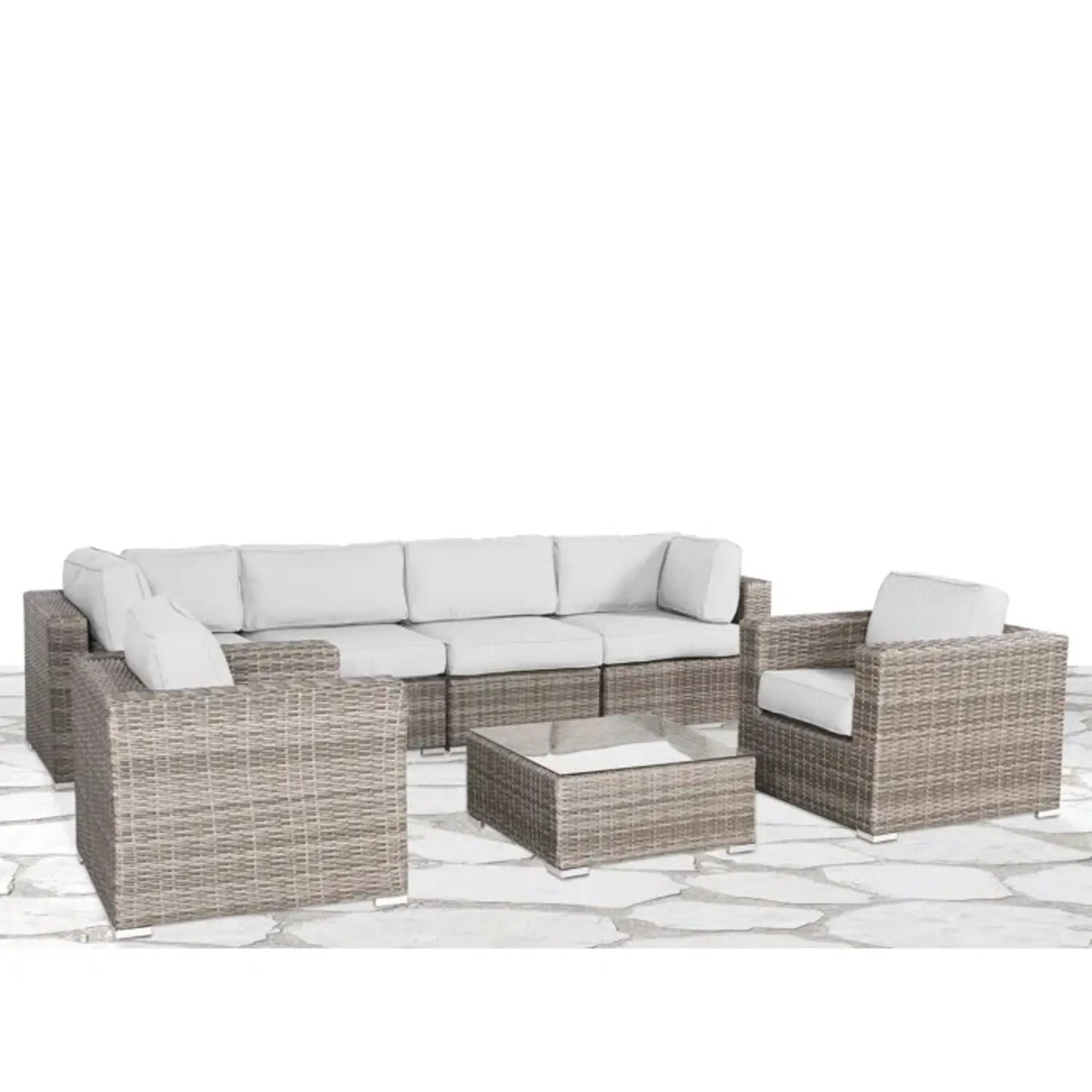 Stylish Sectional Set, 3-piece outdoor wicker with light gray cushions by Unique Piece Furniture on Tampa Home & Garden Store