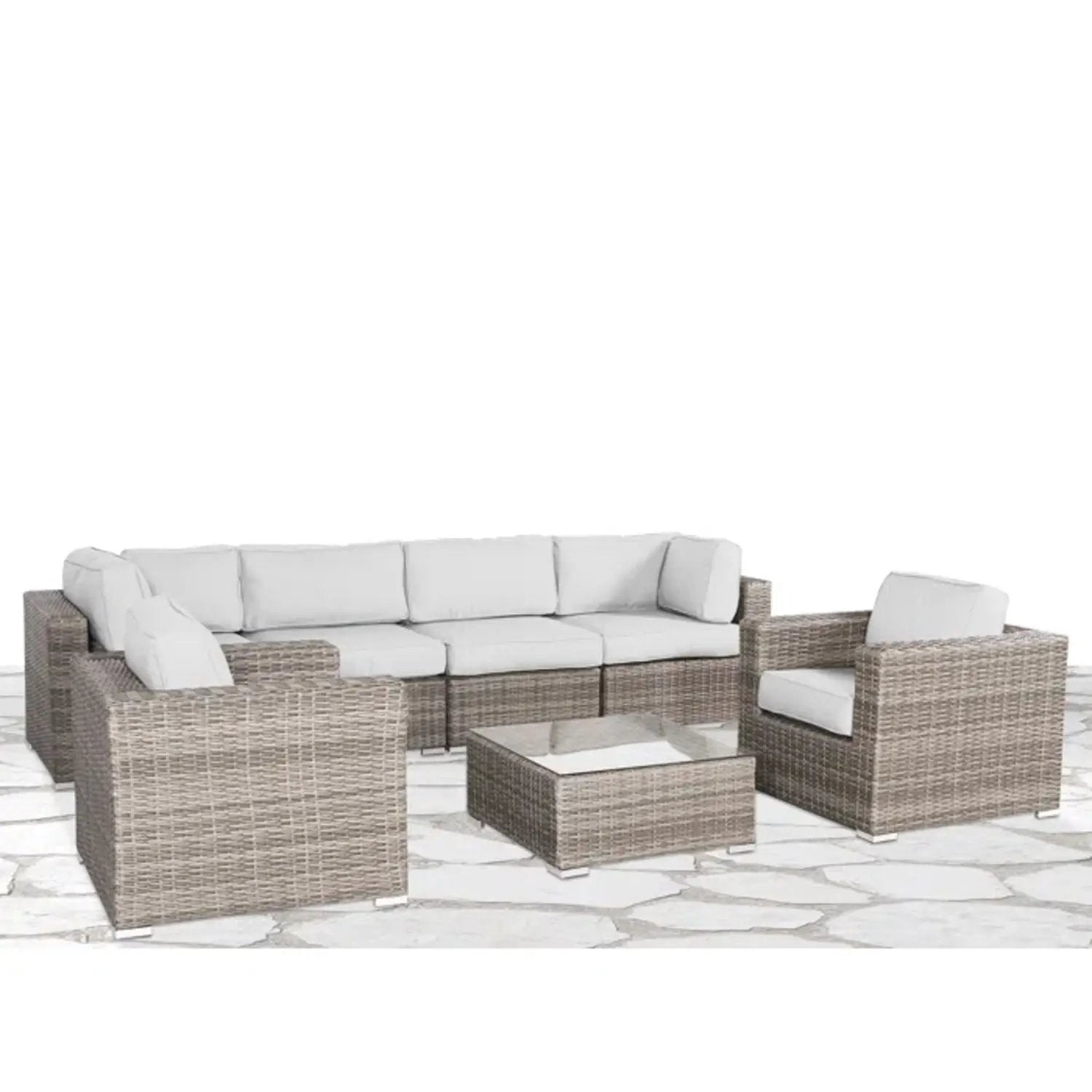 Stylish Sectional Set, 3-piece outdoor wicker with light gray cushions by Unique Piece Furniture on Tampa Home & Garden Store