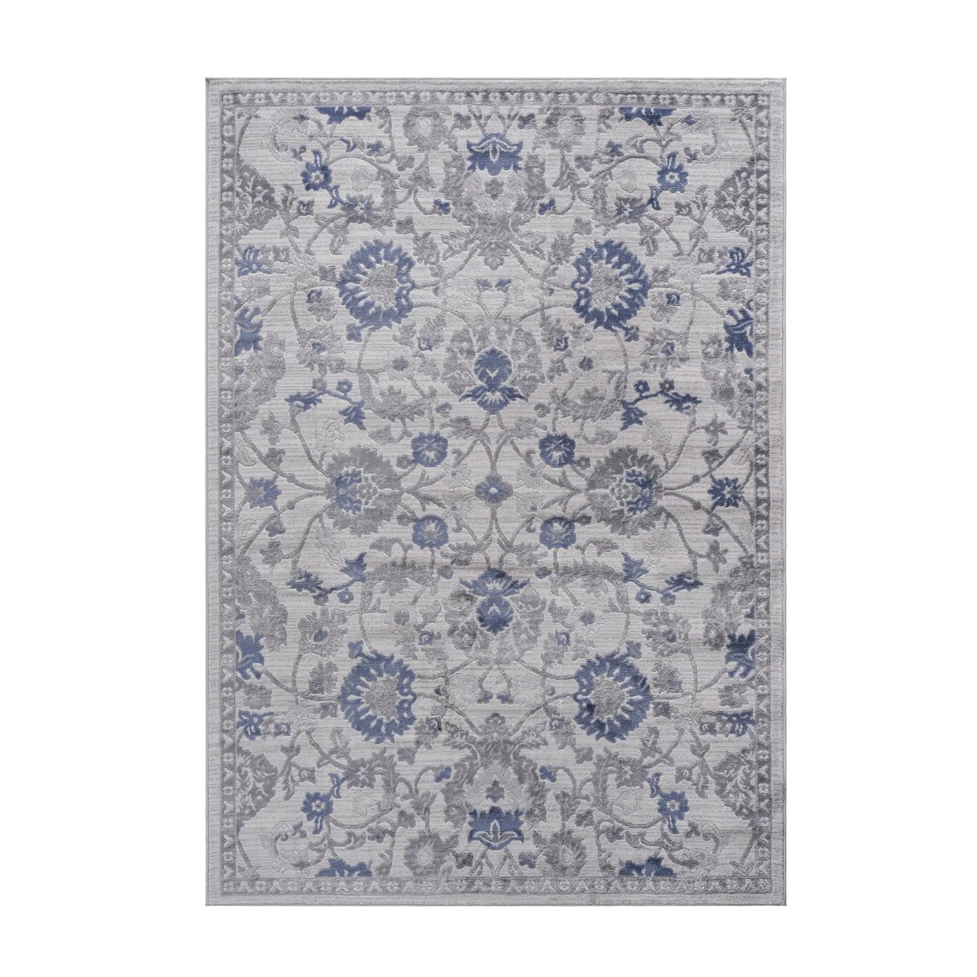 Marfi Trendy Oriental Area Rug gray-blue floral medallion pattern with decorative border on Tampa Home & Garden Store