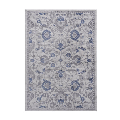 Marfi Trendy Oriental Area Rug gray with blue floral pattern and ornate border on Tampa Home & Garden Store