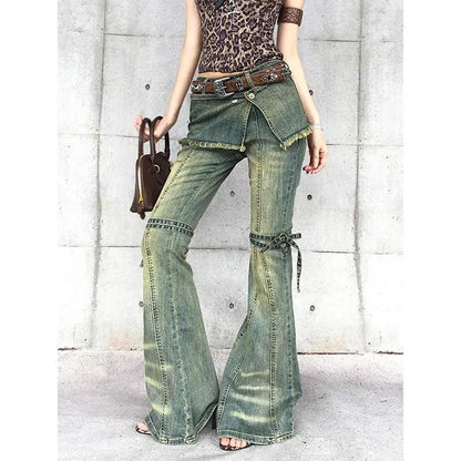 Womens distressed lace-up vintage-style American denim jeans washed green by FLIPSTYLEZLLC on Tampa Home & Garden Store