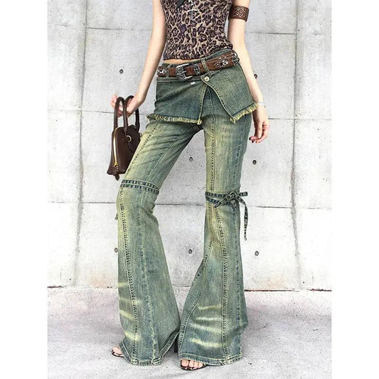 Womens distressed lace-up vintage-style American denim jeans washed green by FLIPSTYLEZLLC on Tampa Home & Garden Store