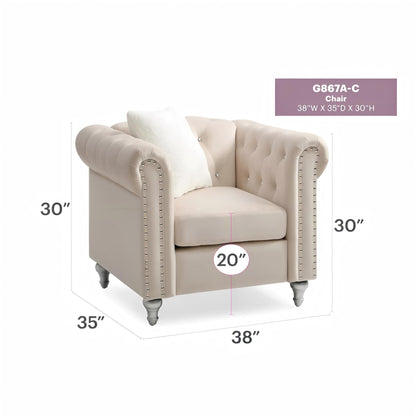 Contemporary lounge chair with faux jeweled tufting beige nailhead trim HouseOfZazla armchair on Tampa Home & Garden Store