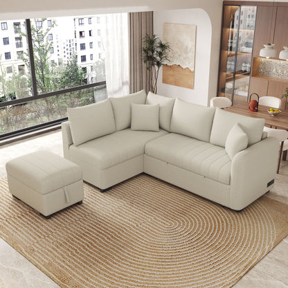 Beige L-Shaped Sleeper Sectional Sofa Bed with movable storage ottoman and USB ports HouseOfZazla on Tampa Home & Garden Store