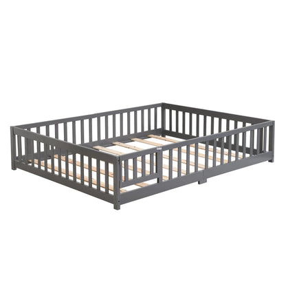 Solid Wood Floor Bed with Door and Fence