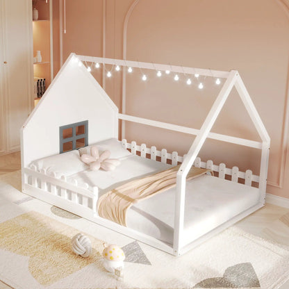 House Bed With Window and Fence Pine Wood Build