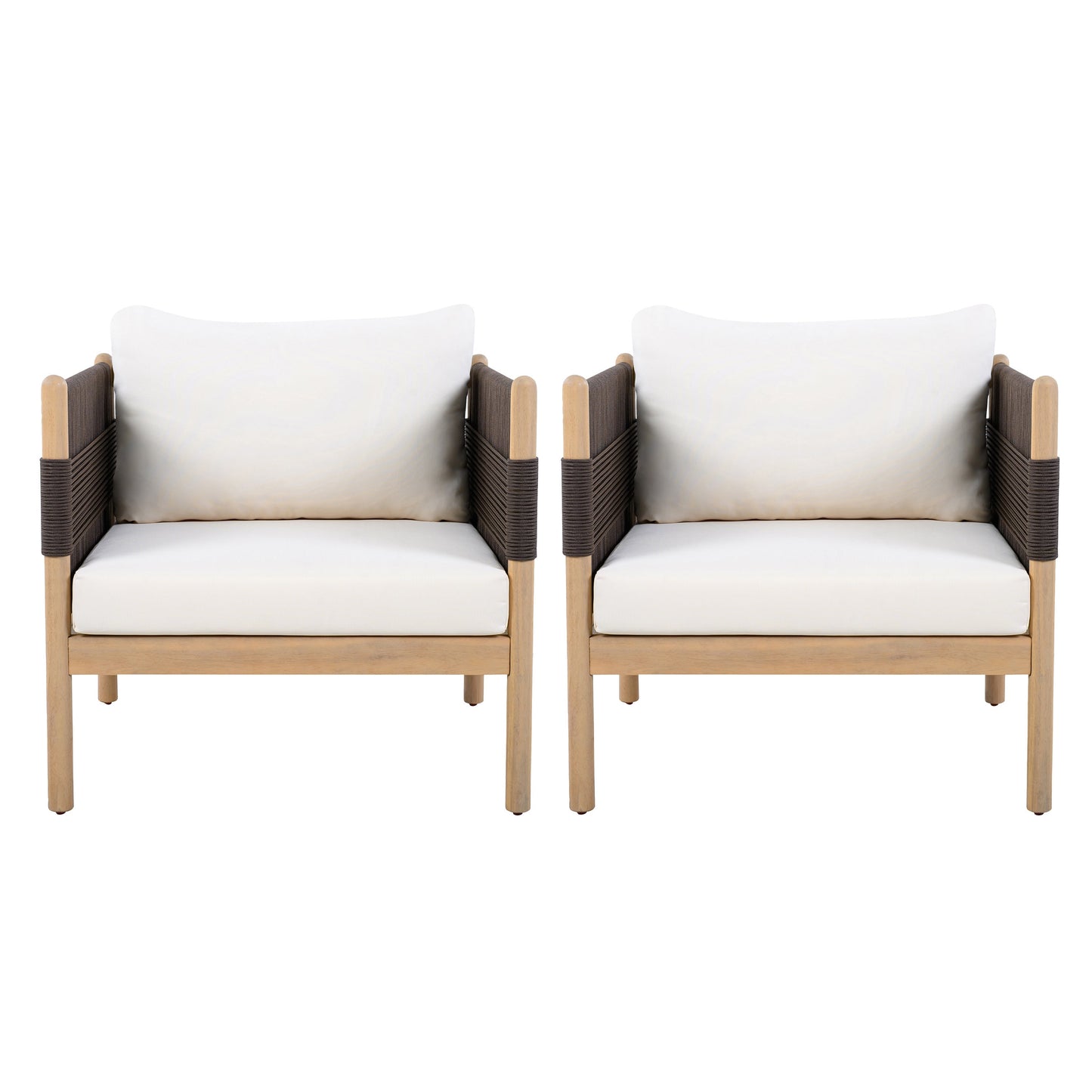 Outdoor Acacia Club Chairs Set of 2 with Diamond Pattern Black Rope and Light Teak Finish on Tampa Home & Garden Store