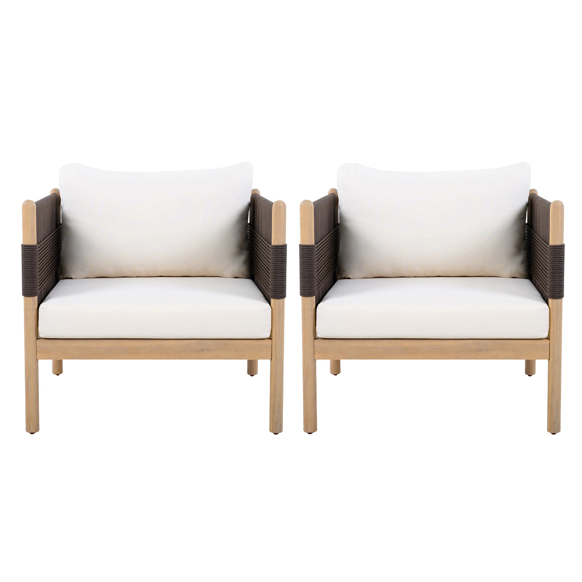 Outdoor Acacia Club Chairs Set of 2 with Diamond Pattern Black Rope and Light Teak Finish on Tampa Home & Garden Store
