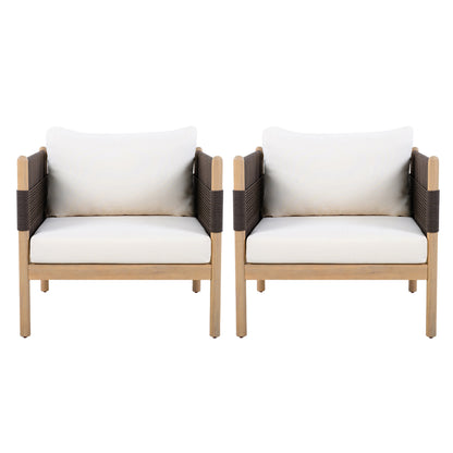 Outdoor Acacia Club Chairs Set of 2 with Diamond Pattern Black Rope and Light Teak Finish on Tampa Home & Garden Store