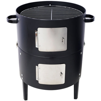 Heavy Duty Round Steel Charcoal Grill and Smoker