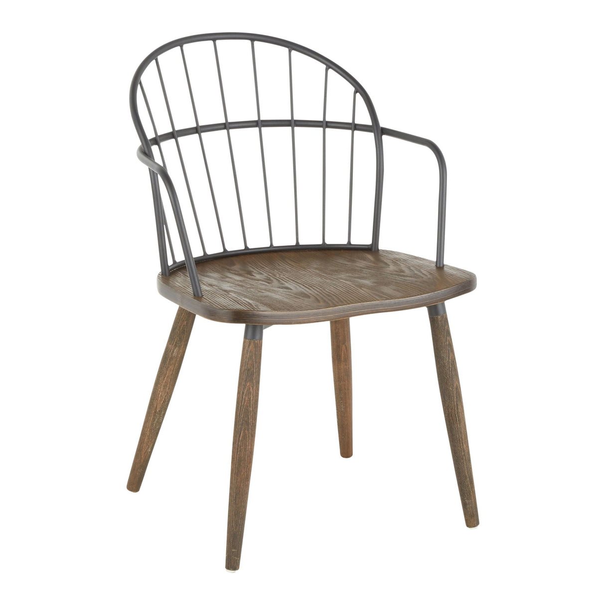Farmhouse office chair with spindle-back design in dark brown wood and metal frame on Tampa Home & Garden Store