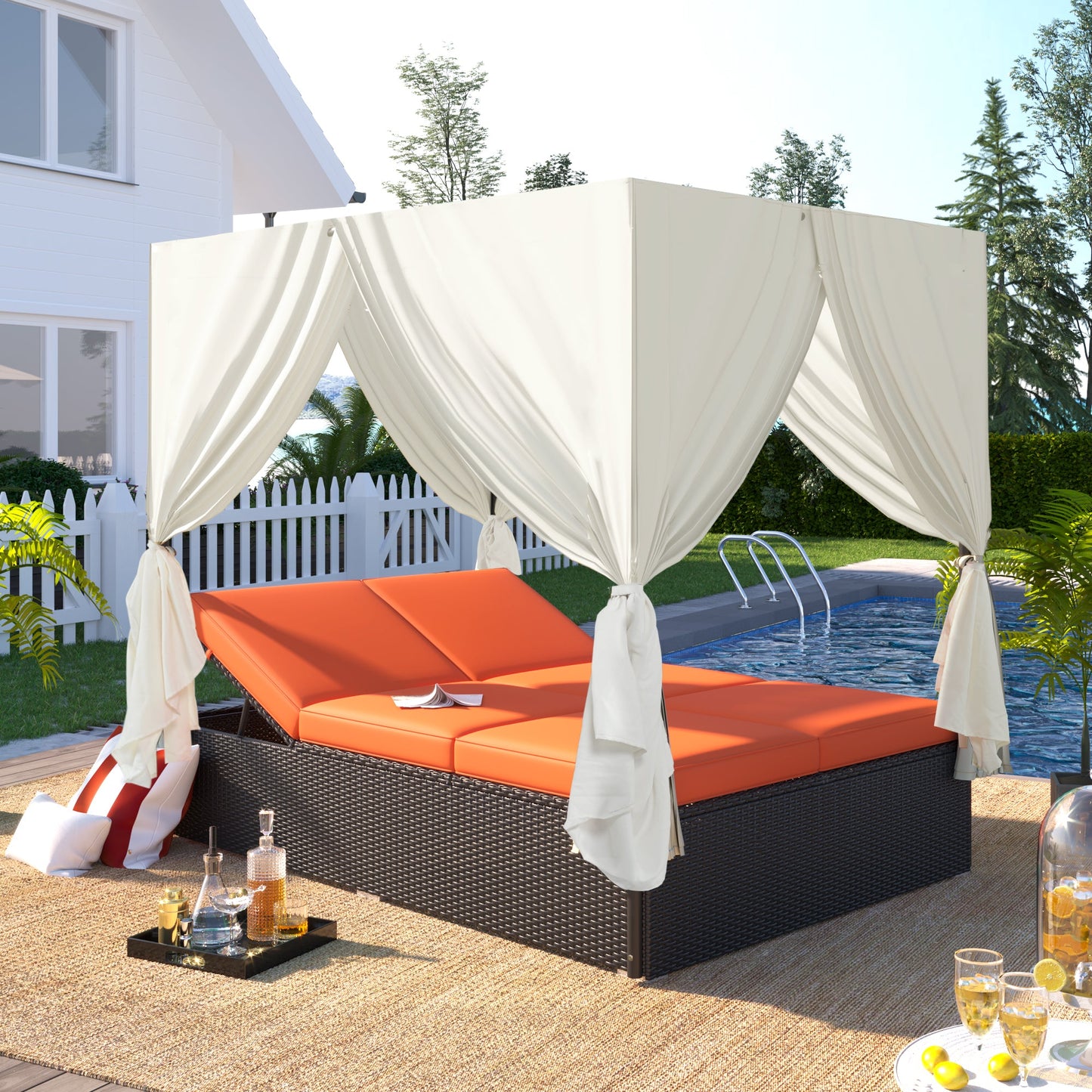 Outdoor Double Chaise Lounge Daybed For Patio