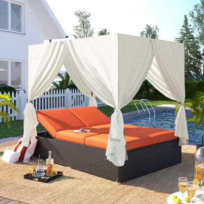 Outdoor Double Chaise Lounge Daybed For Patio