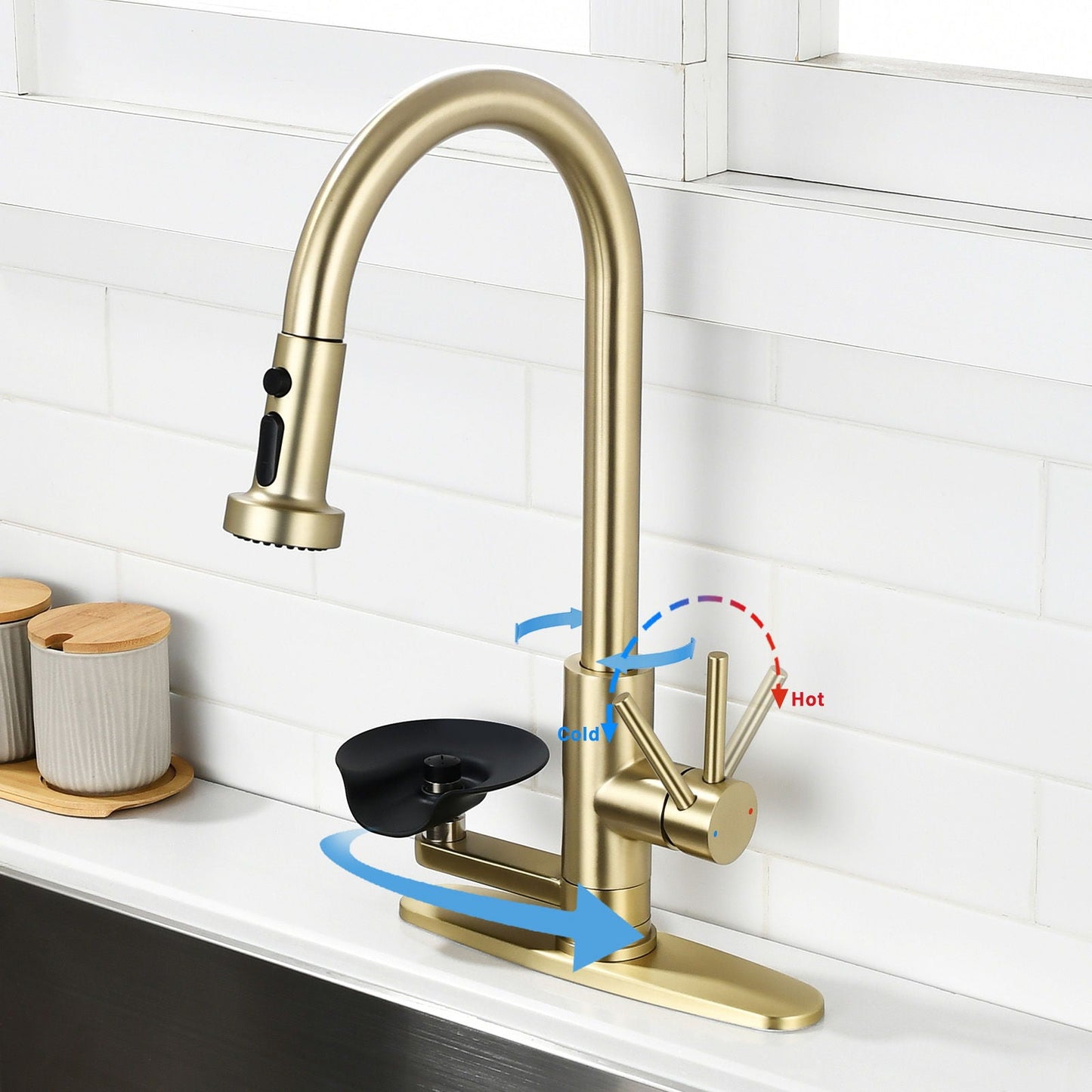 3 In 1 Kitchen Faucet and Press Glass Rinser