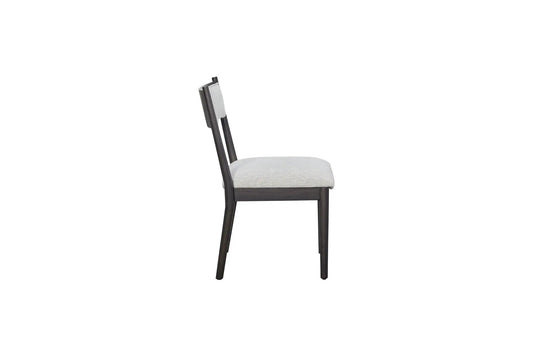 Comfortable Upholstery Cresent Chair Peppercorn with dark wood frame and light gray upholstery on Tampa Home & Garden Store