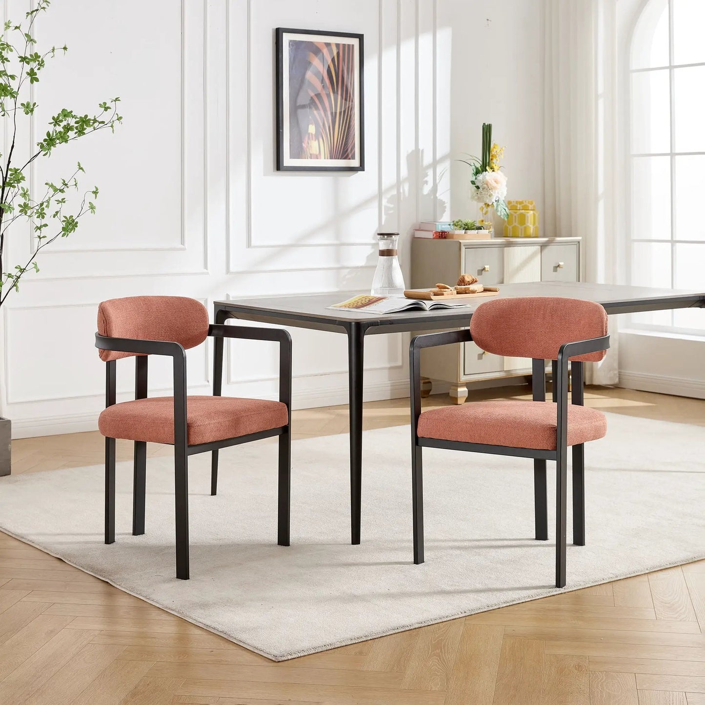 Dining Arm Chairs Set of 2 with Matte Metal Legs