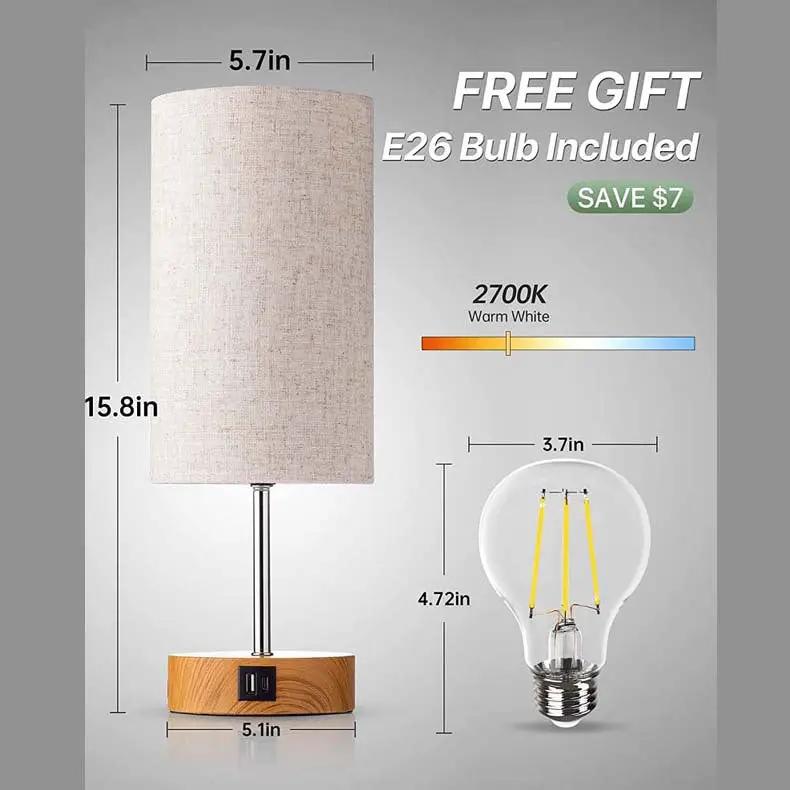 Living Room Study Table Lamp with touch control, wood grain base, linen shade, 3-speed dimming on Tampa Home & Garden Store