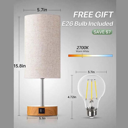 Living Room Study Table Lamp with touch control, wood grain base, linen shade, 3-speed dimming on Tampa Home & Garden Store