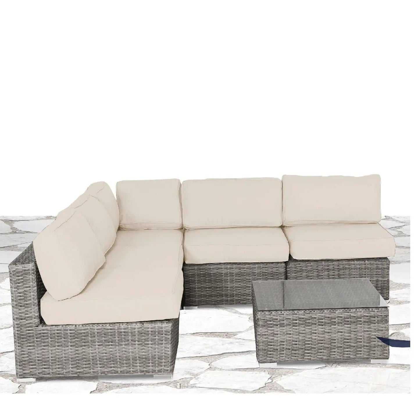 Seating set with cushions wicker design 4 piece beige on dark wicker with glass table on Tampa Home & Garden Store