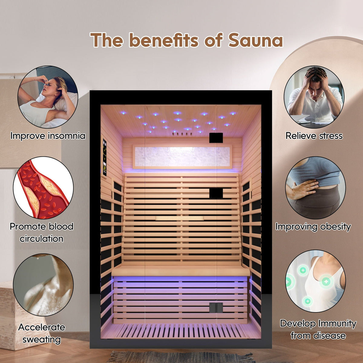 Double infrared sauna by HouseOfZazla with epoxy plates, black exterior & natural wood on Tampa Home & Garden Store