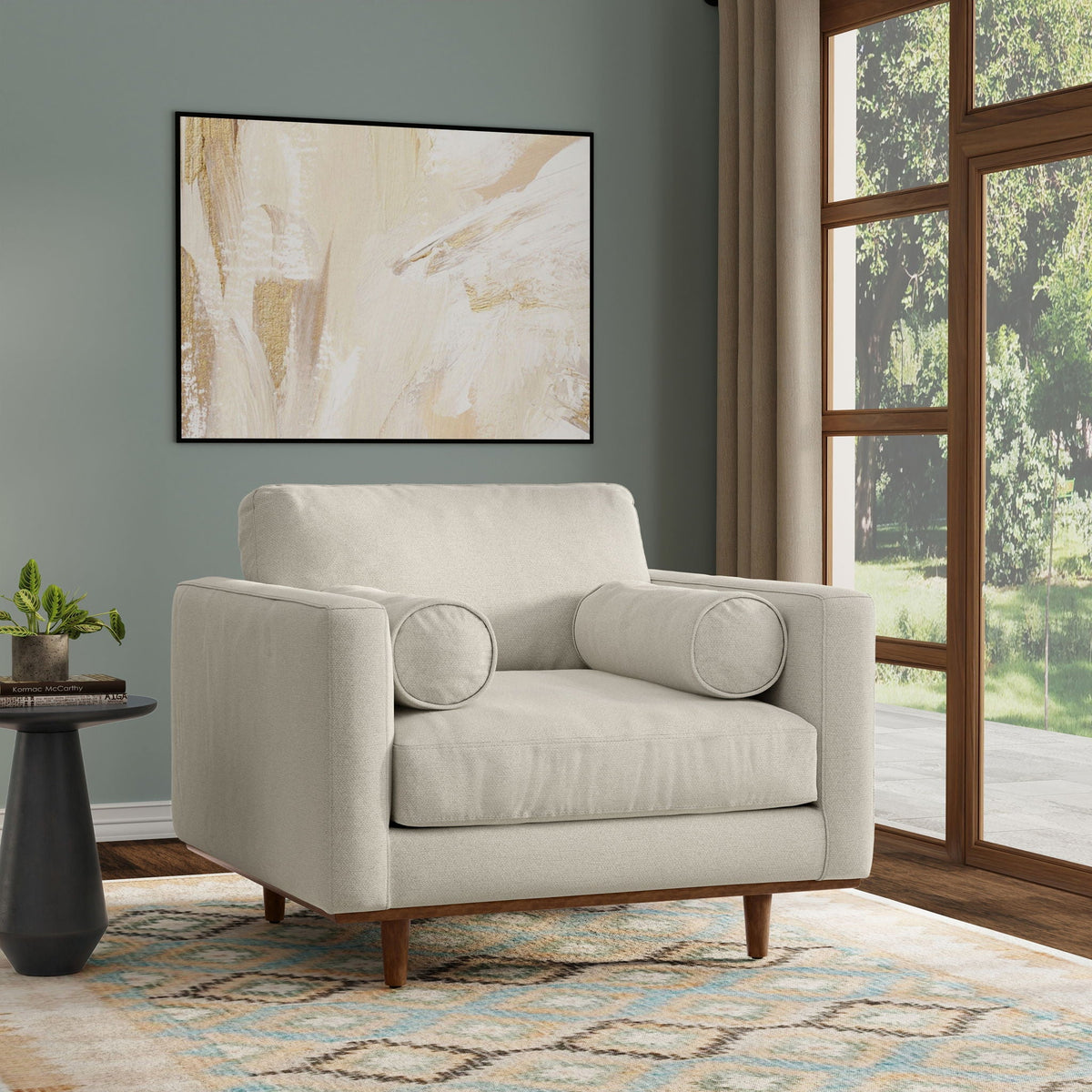 Wide Arm Chair with Removable Cushions beige fabric upholstery by HouseOfZazla armchair on Tampa Home & Garden Store