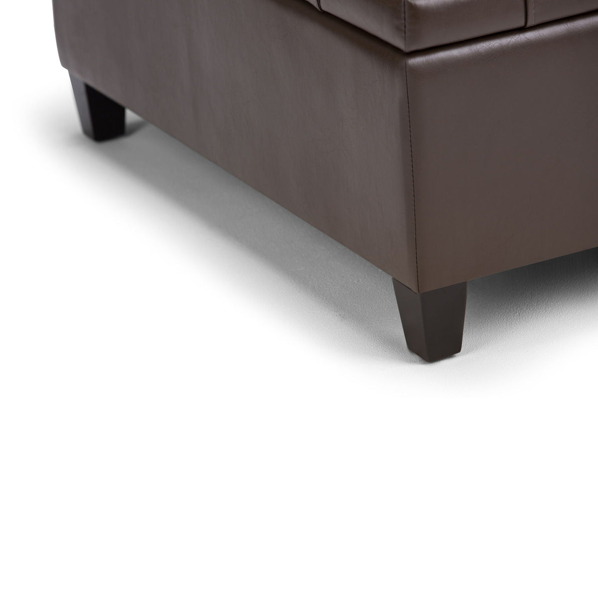 Harrison Tufted Lift Top Storage Ottoman brown faux leather with dark wood legs HouseOfZazla on Tampa Home & Garden Store