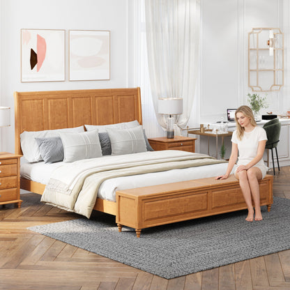 Modern Sleigh Bed with Tall Headboard and Bench