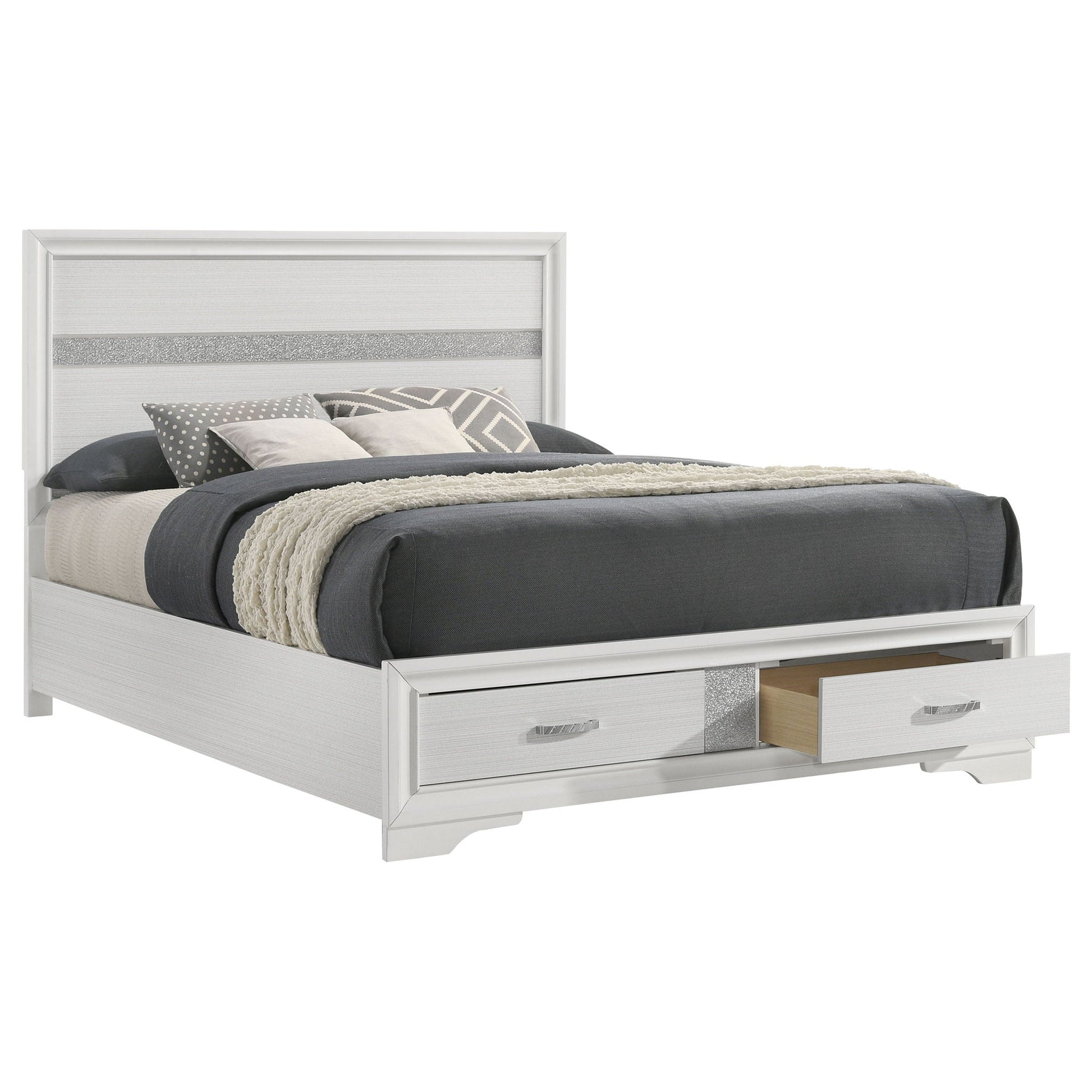 Orchid Storage Panel Bed by HouseOfZazla white platform bed with underbed drawers on Tampa Home & Garden Store