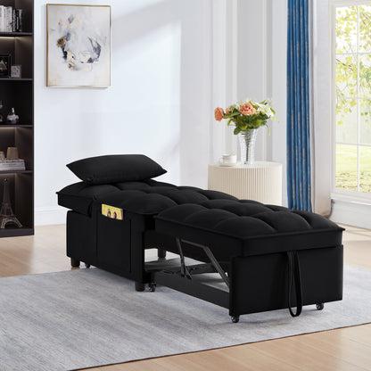 Single Velvet Sofa Bed with Storage Pockets